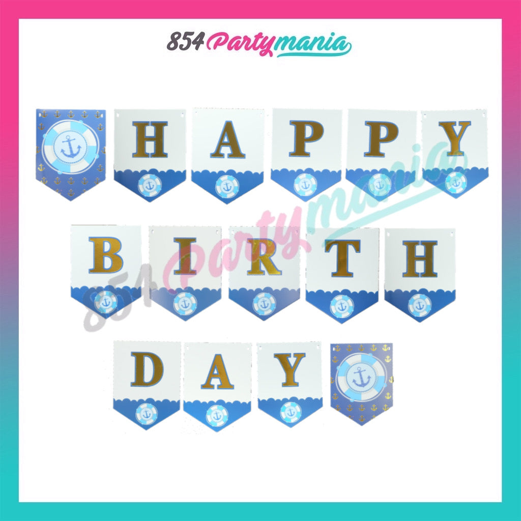 Nautical Happy Birthday Banner (sold by 10's)
