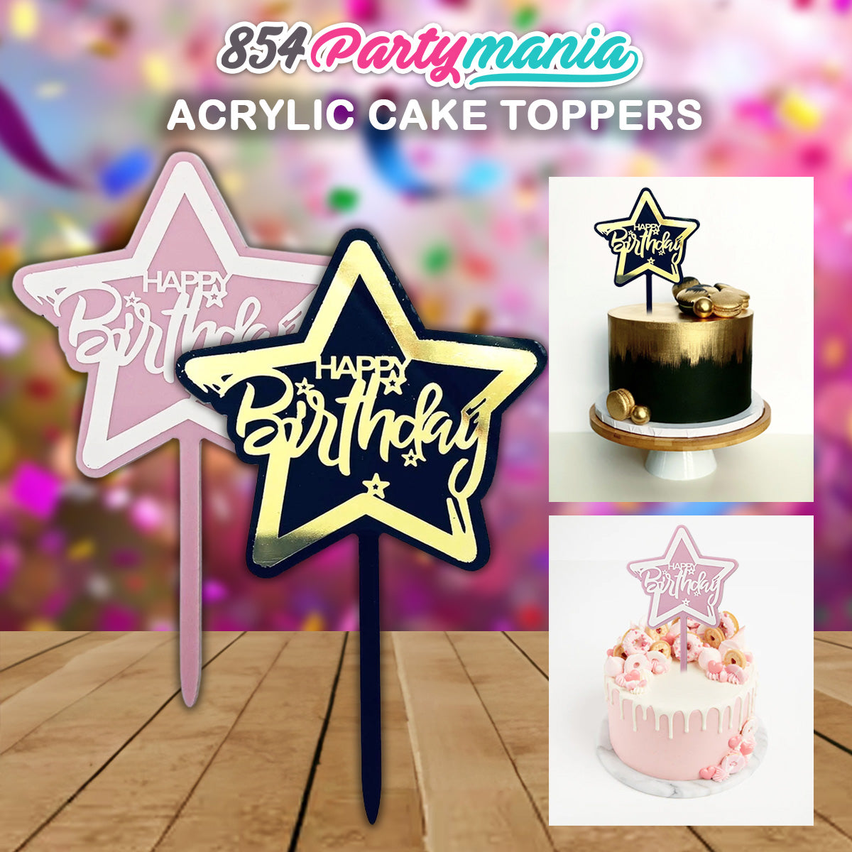 ACRYLIC CAKE TOPPER [PREMIUM QUALITY] (20pcs/pack)