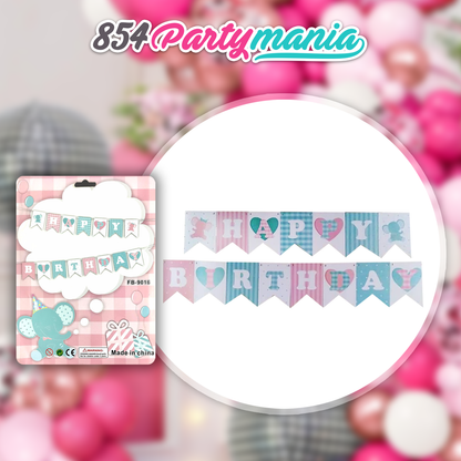 Elephant Happy Birthday Banner (sold by 10's)