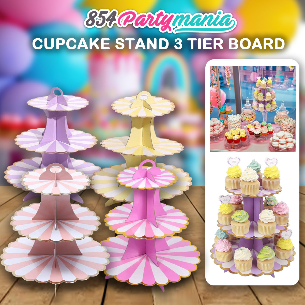 Cupcake Stand 3 Tier Board Pastel Scallop (10pcs min)