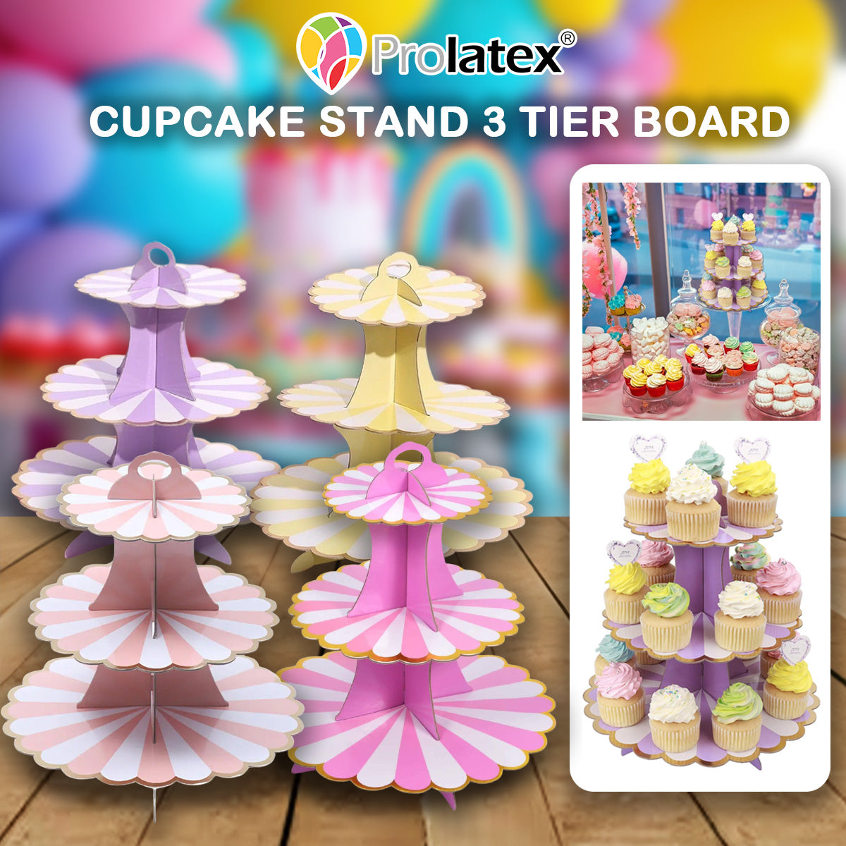 Cupcake Stand 3 Tier Board Pastel Scallop (10pcs min)