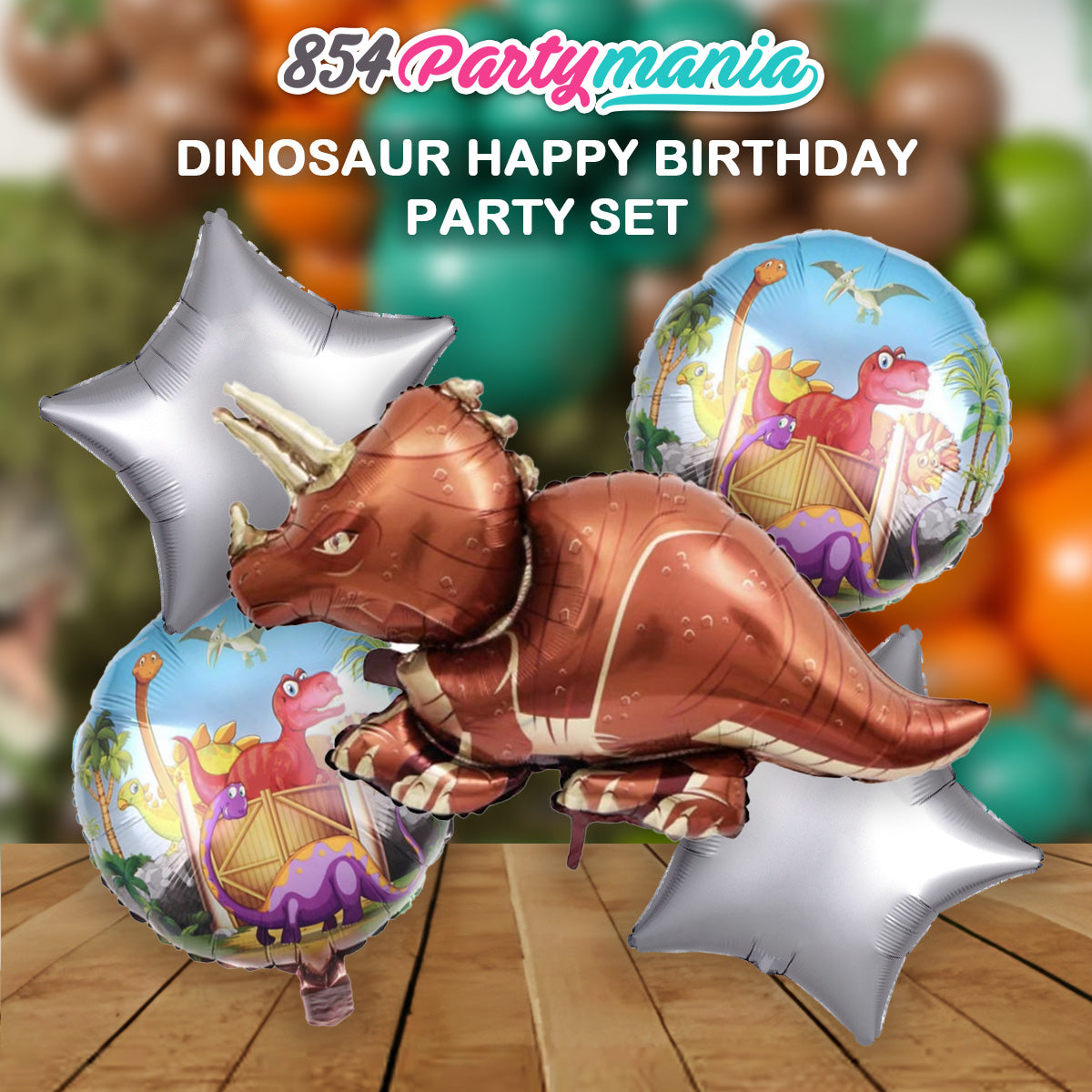 5 IN 1 FOIL BALLOON SET DINOSAUR TRICER