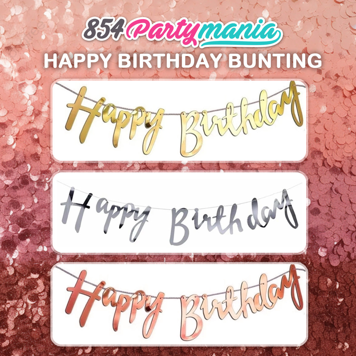 Happy Birthday Cursive Bunting Banner (sold by 12's/ color)