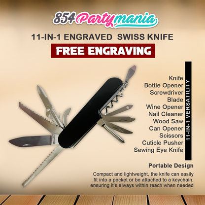 Personalized Multi-Tool 11-in-1 Steel Swiss Knife with Complimentary Personalization