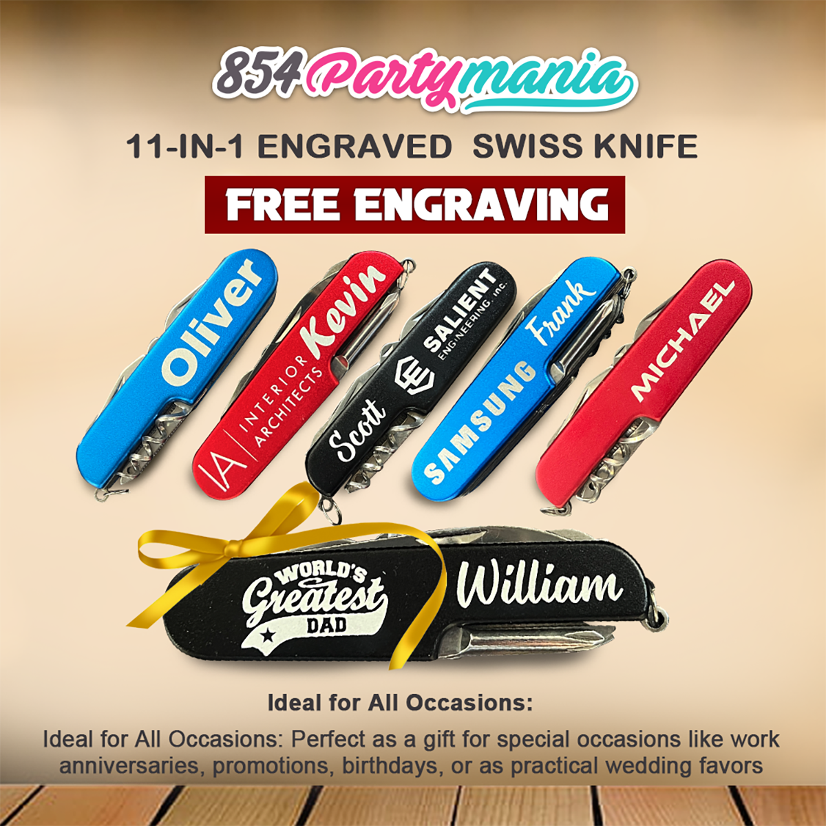 Personalized Multi-Tool 11-in-1 Steel Swiss Knife with Complimentary Personalization