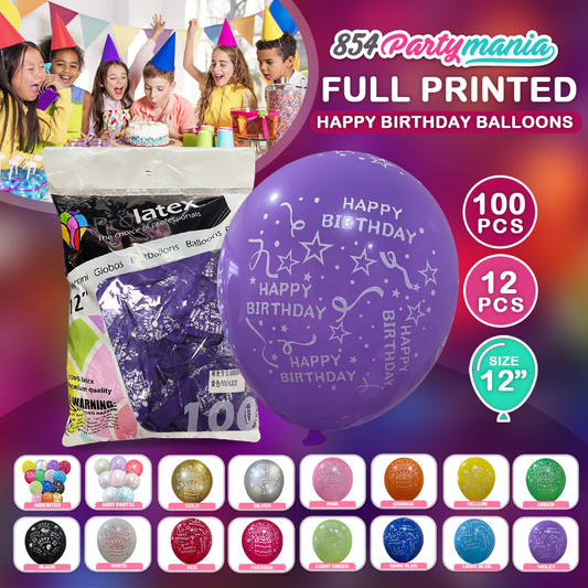Fullprint Printed Happy Birthday 12" Prolatex (sold by 3bags)