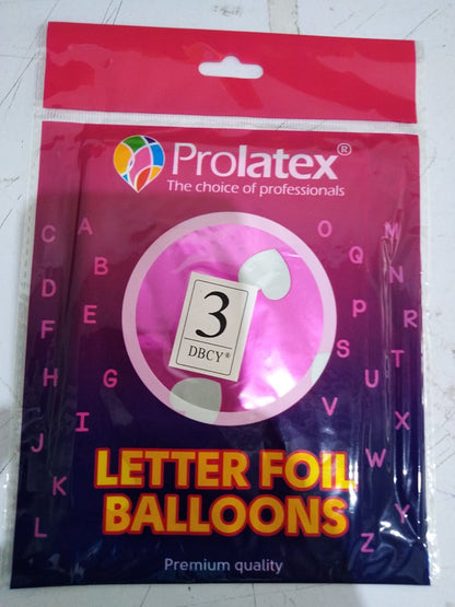 Letter and Number Foil Balloon Pink (sold by 10's) Prolatex Brand