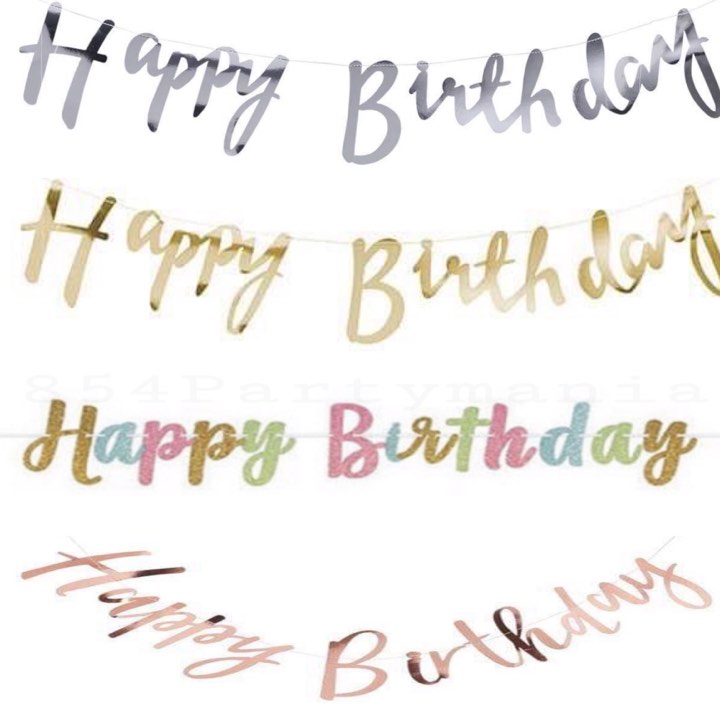 Happy Birthday Cursive Bunting Banner (sold by 12's/ color)