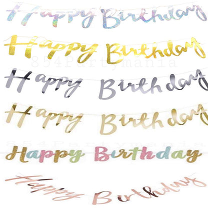 Happy Birthday Cursive Bunting Banner (sold by 12's/ color)