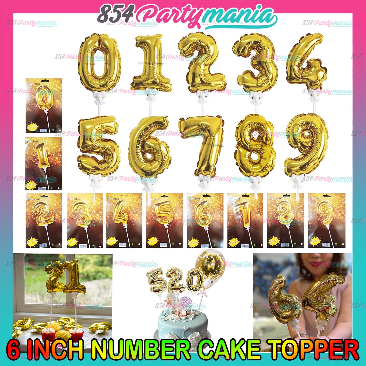 NUMBER BALLOON CAKE TOPPER (sold by 12's)