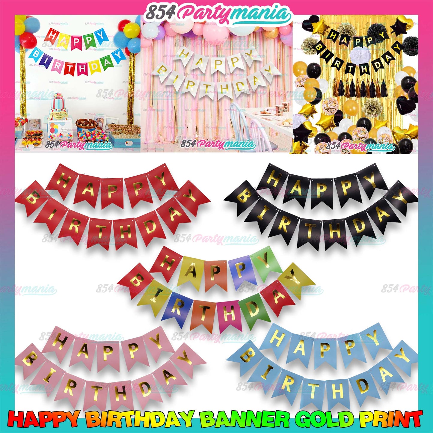 Happy Birthday Banner with Gold Print (12pcs min)