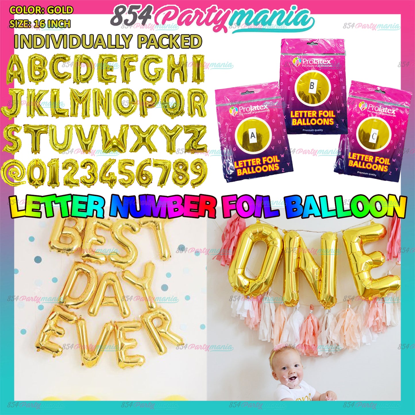 Letter and Number Foil Gold (sold by 10's ) BRAND: PROLATEX BALLOONS