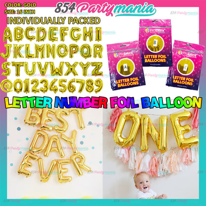 Letter and Number Foil Gold (sold by 10's ) BRAND: PROLATEX BALLOONS