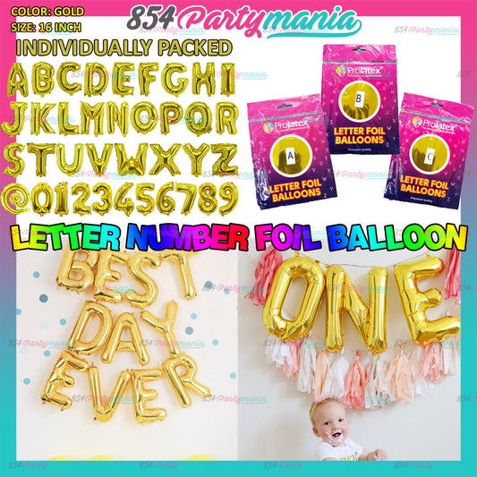 Letter and Number Foil Gold (sold by 10's ) BRAND: PROLATEX BALLOONS