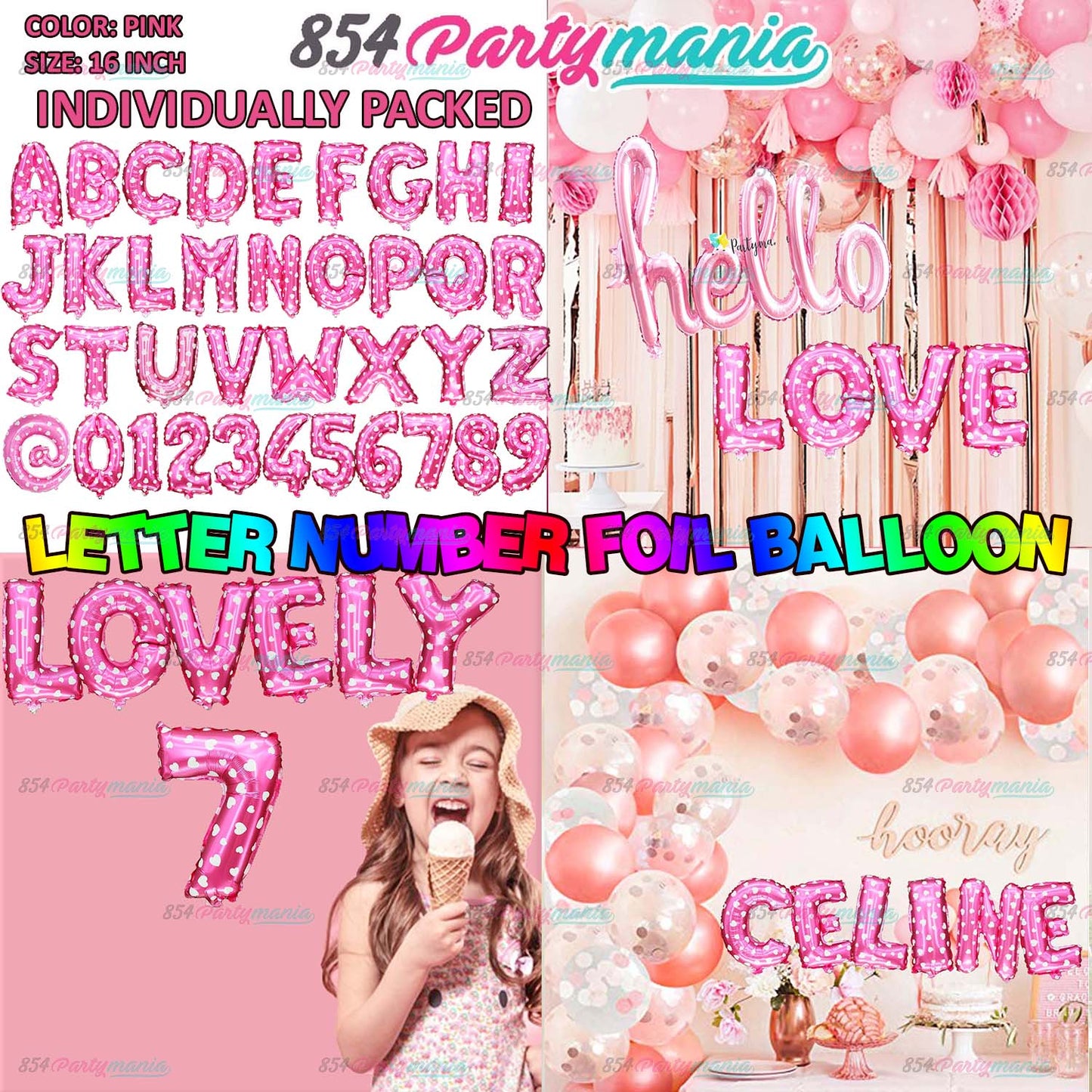 Letter and Number Foil Balloon Pink (sold by 10's) Prolatex Brand