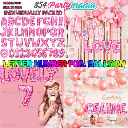 Letter and Number Foil Balloon Pink (sold by 10's) Prolatex Brand