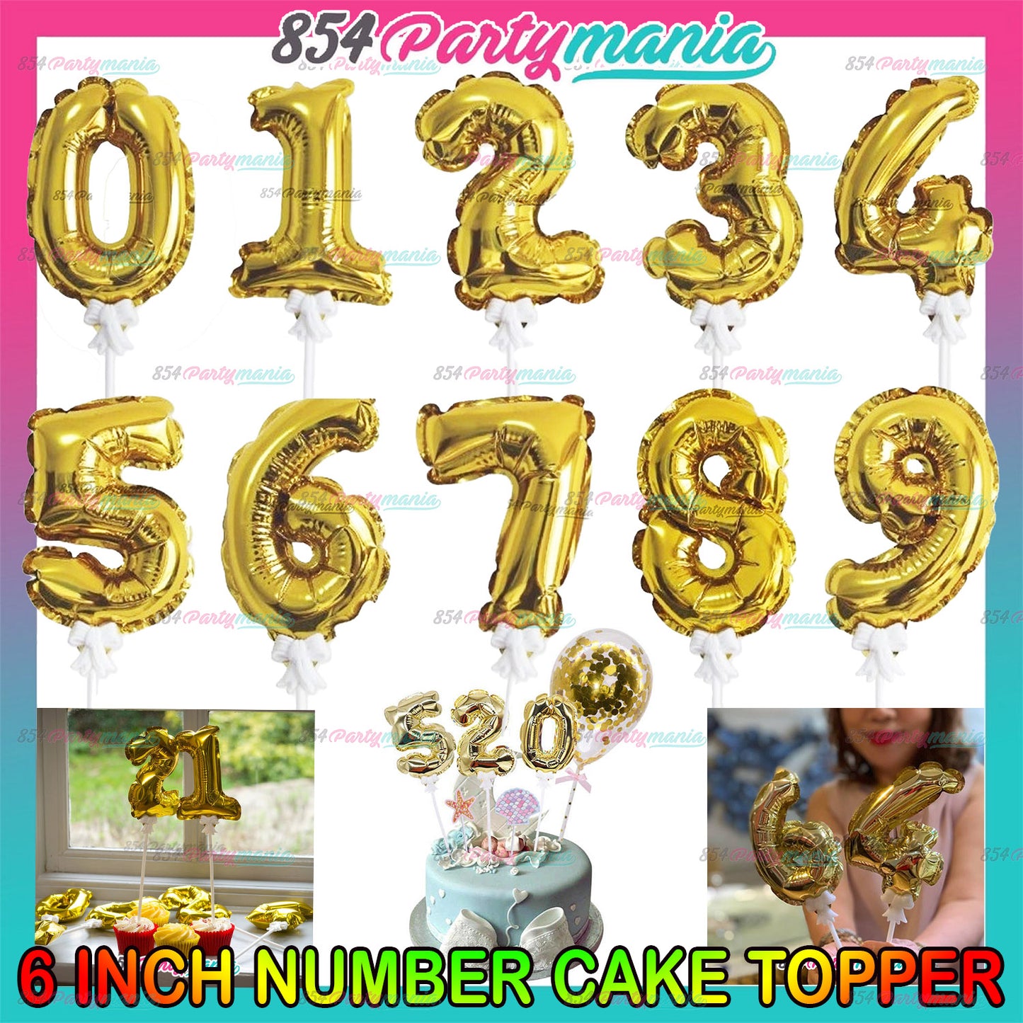 NUMBER BALLOON CAKE TOPPER (sold by 12's)