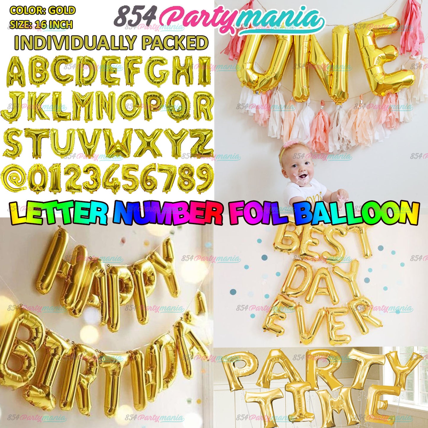 Letter and Number Foil Gold (sold by 10's ) BRAND: PROLATEX BALLOONS