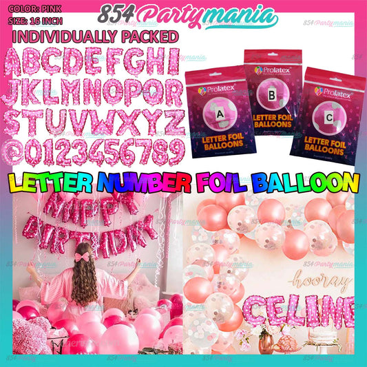 Letter and Number Foil Balloon Pink (sold by 10's) Prolatex Brand