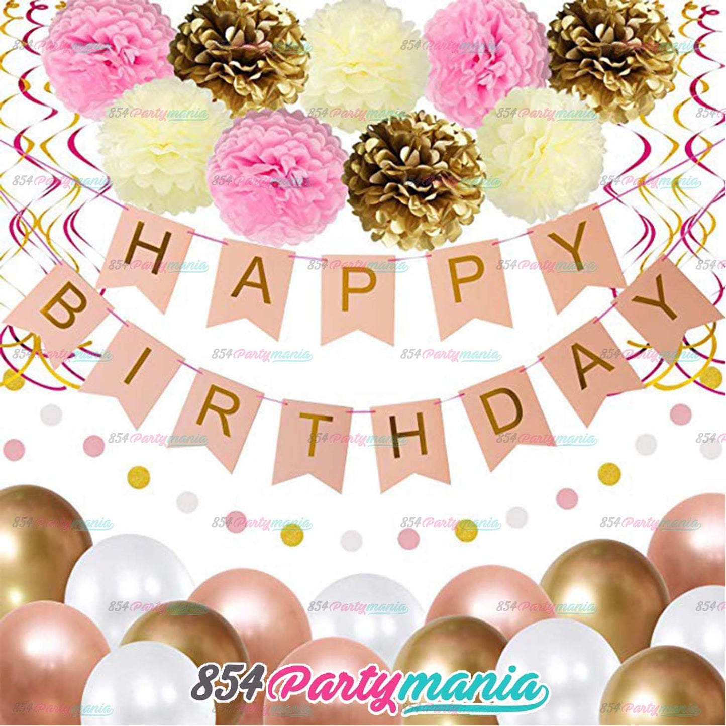 Happy Birthday Banner with Gold Print (12pcs min)