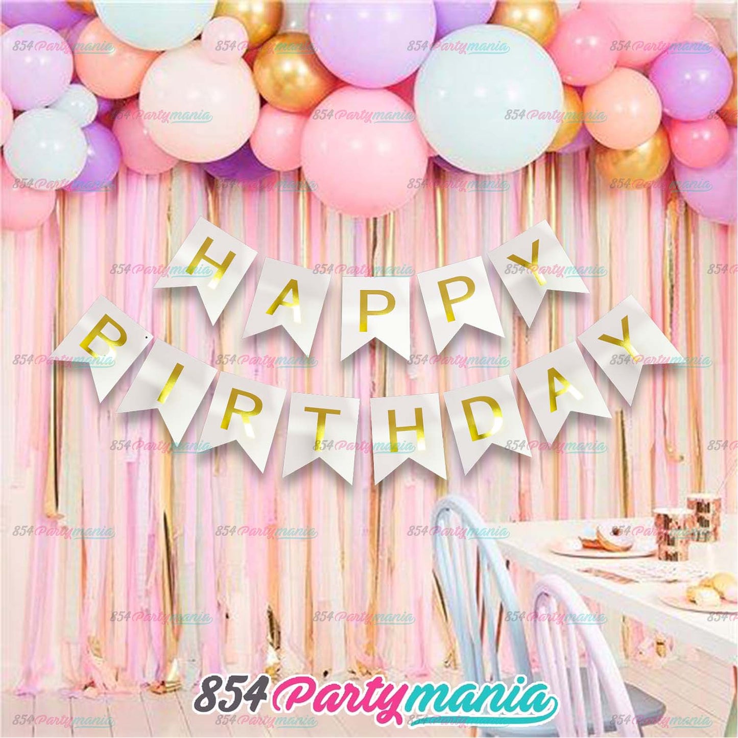 Happy Birthday Banner with Gold Print (12pcs min)