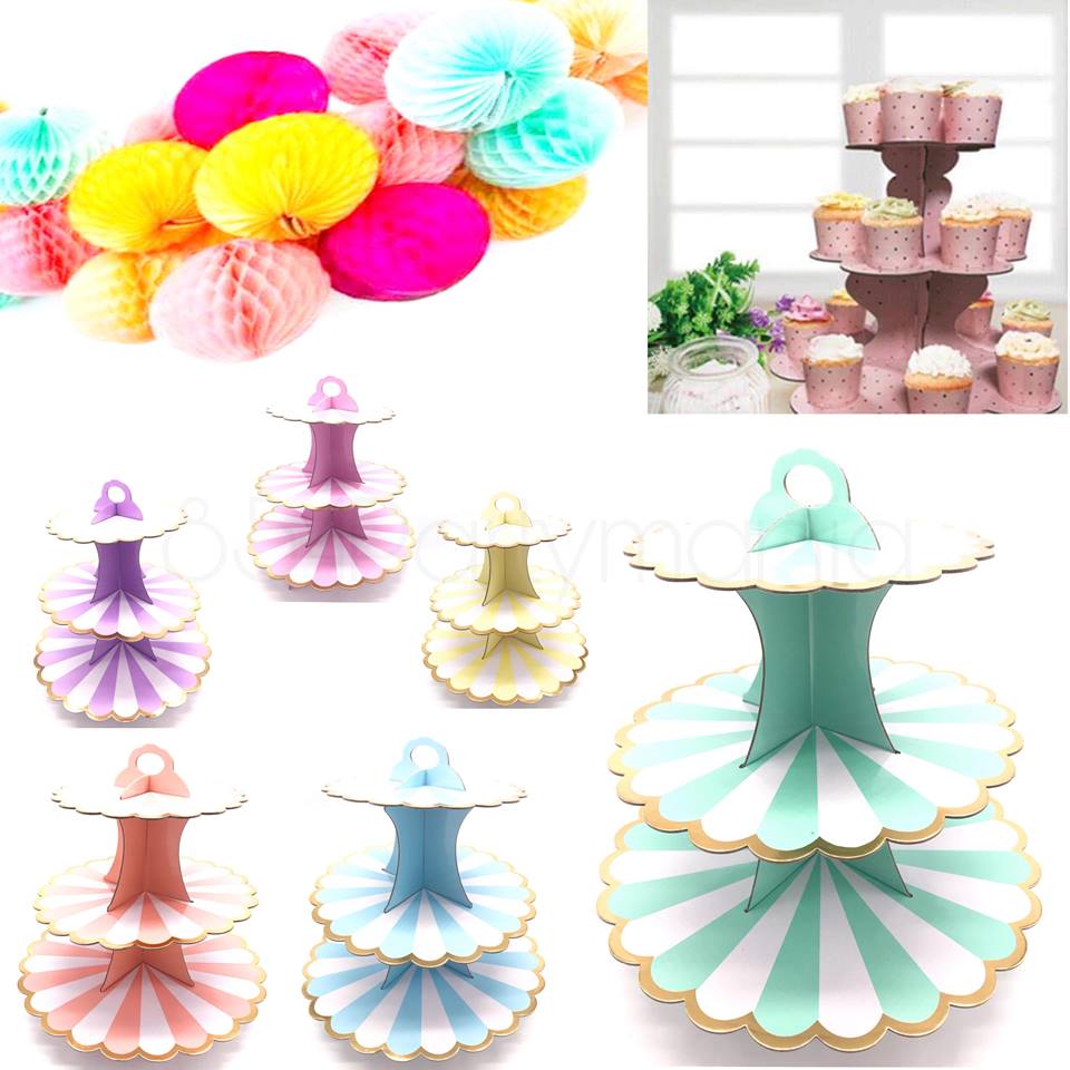 Cupcake Stand 3 Tier Board Pastel Scallop (10pcs min)