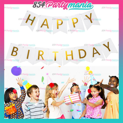 Happy Birthday Banner with Gold Print (12pcs min)