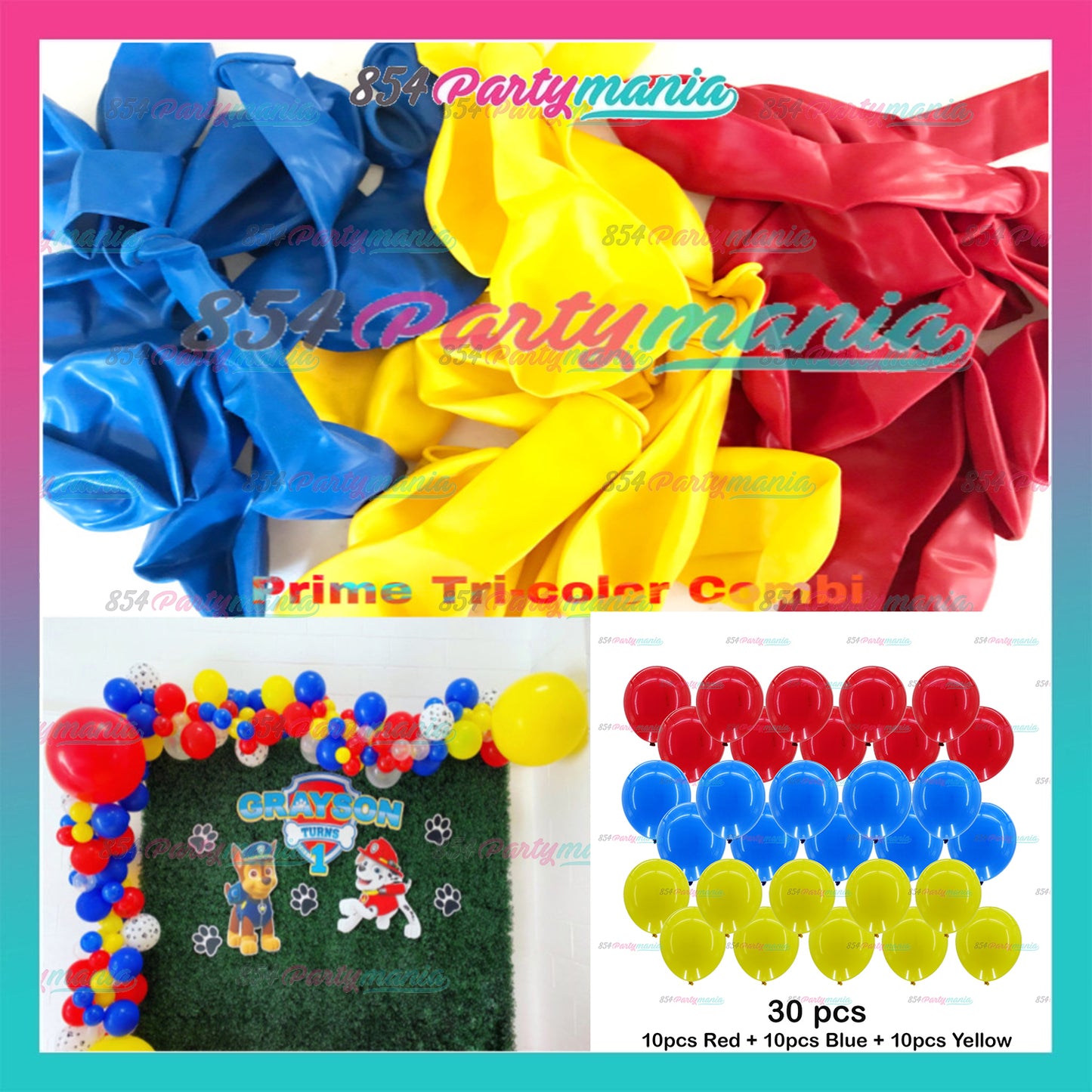 Tri Color Prolatex Balloons 30pcs 3in1 Balloon Set (sold by 5pck)