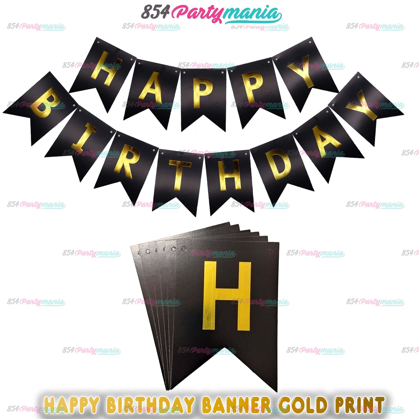 Happy Birthday Banner with Gold Print (12pcs min)