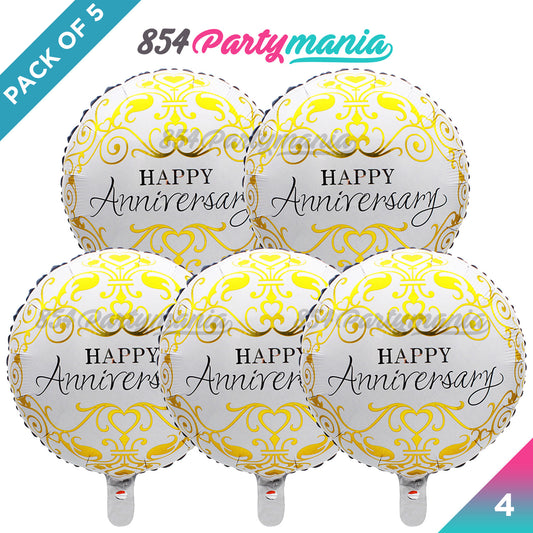 Foil Balloons 18" HAPPY ANNIVERSARY WHITE (sold by 50's)