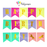 Unicorn Happy Birthday Banner with Gold Stamp (sold by 12's)