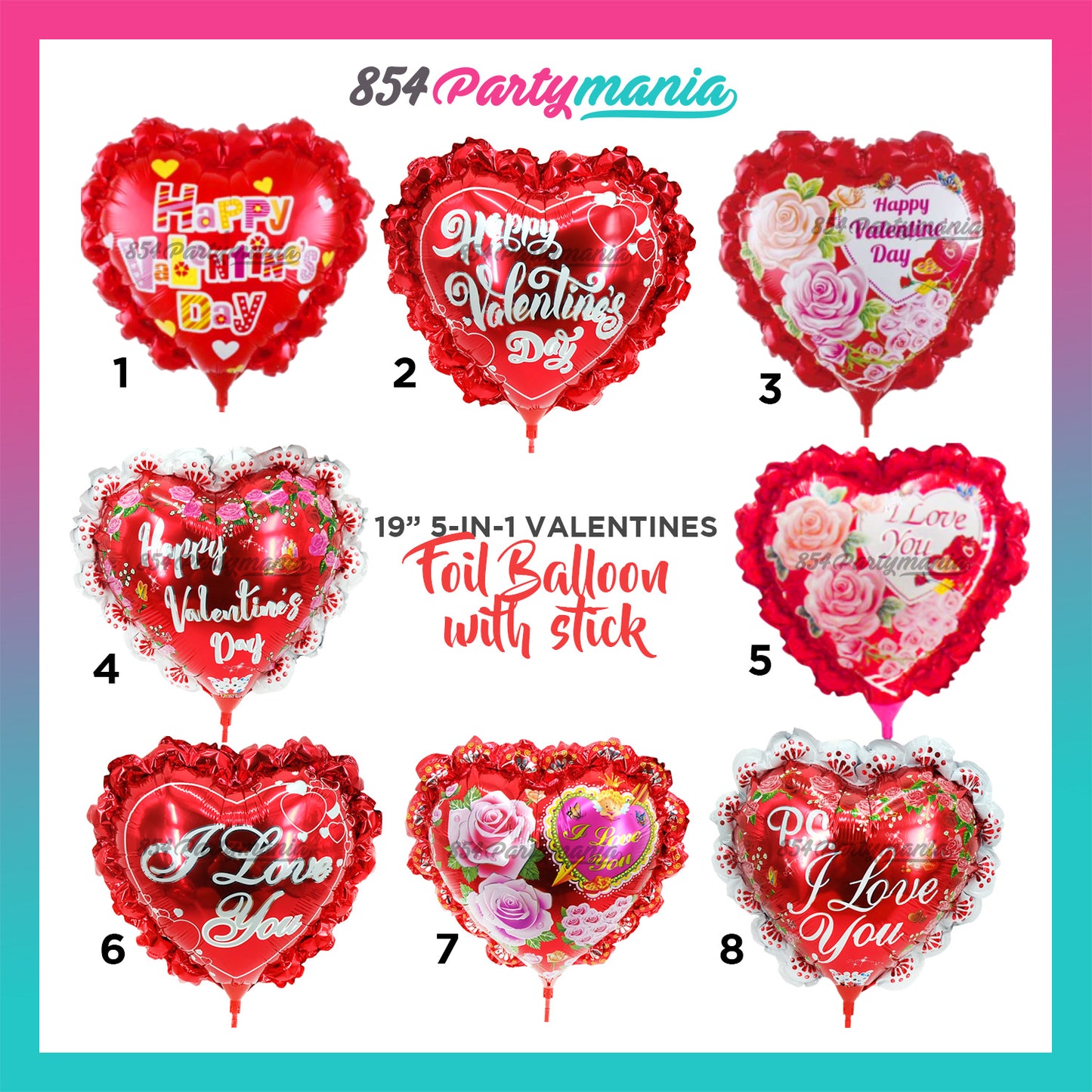 2025 Valentines Balloons 10" Foil with stick