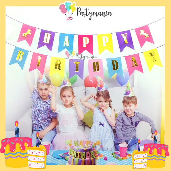 Unicorn Happy Birthday Banner with Gold Stamp (sold by 12's)