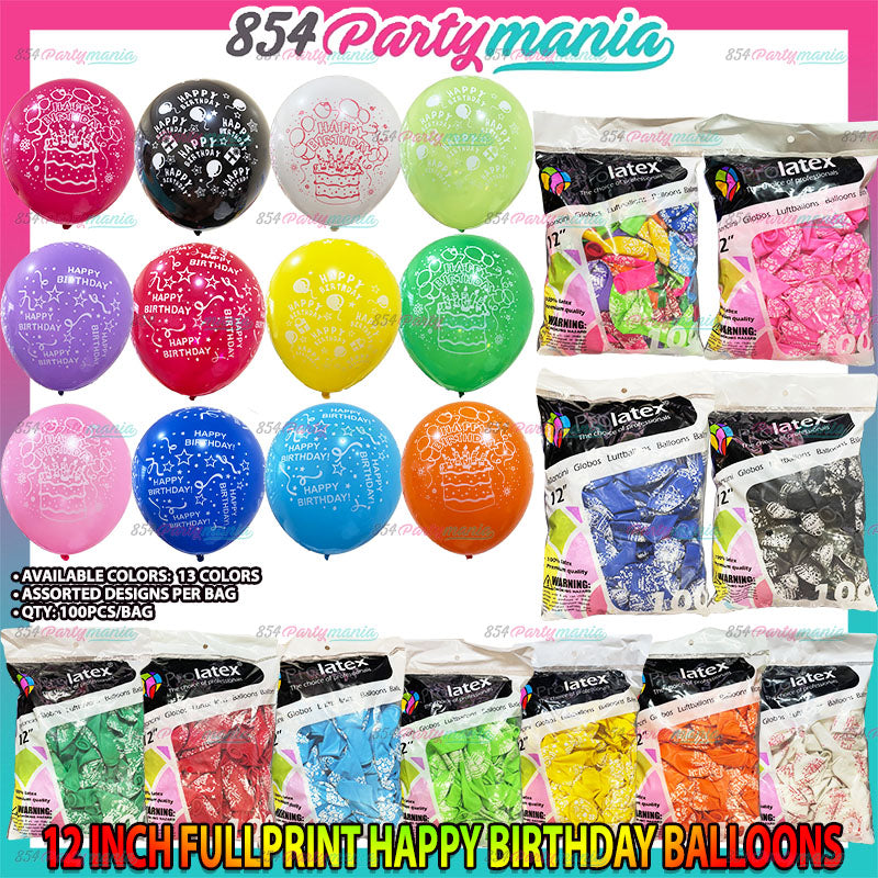 Fullprint Printed Happy Birthday 12" Prolatex (sold by 3bags)