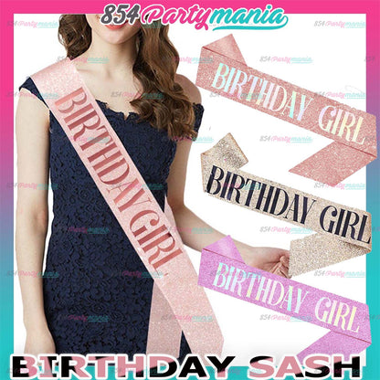 BIRTHDAY GIRL SASH HOLOGRAPHIC LETTERING