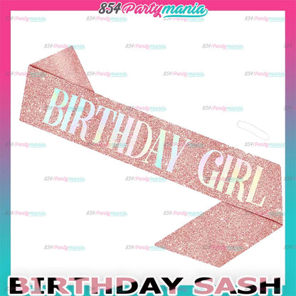 BIRTHDAY GIRL SASH HOLOGRAPHIC LETTERING