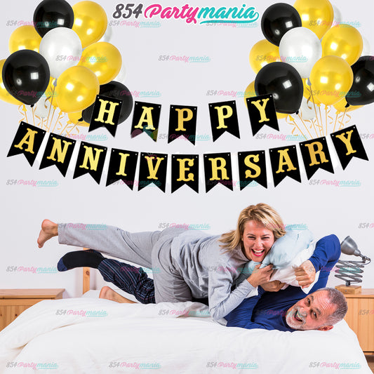 Happy Anniversary Banner with Gold Print [PREMIUM QUALITY] BIG SIZE