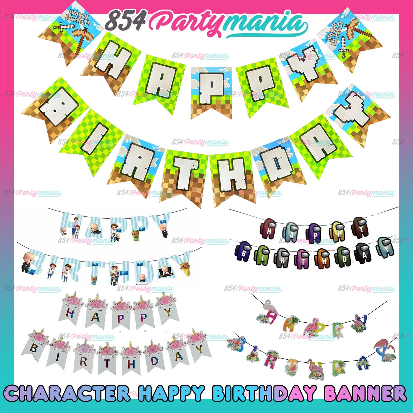 CHARACTER HAPPY BIRTHDAY BANNER (sold by 12')