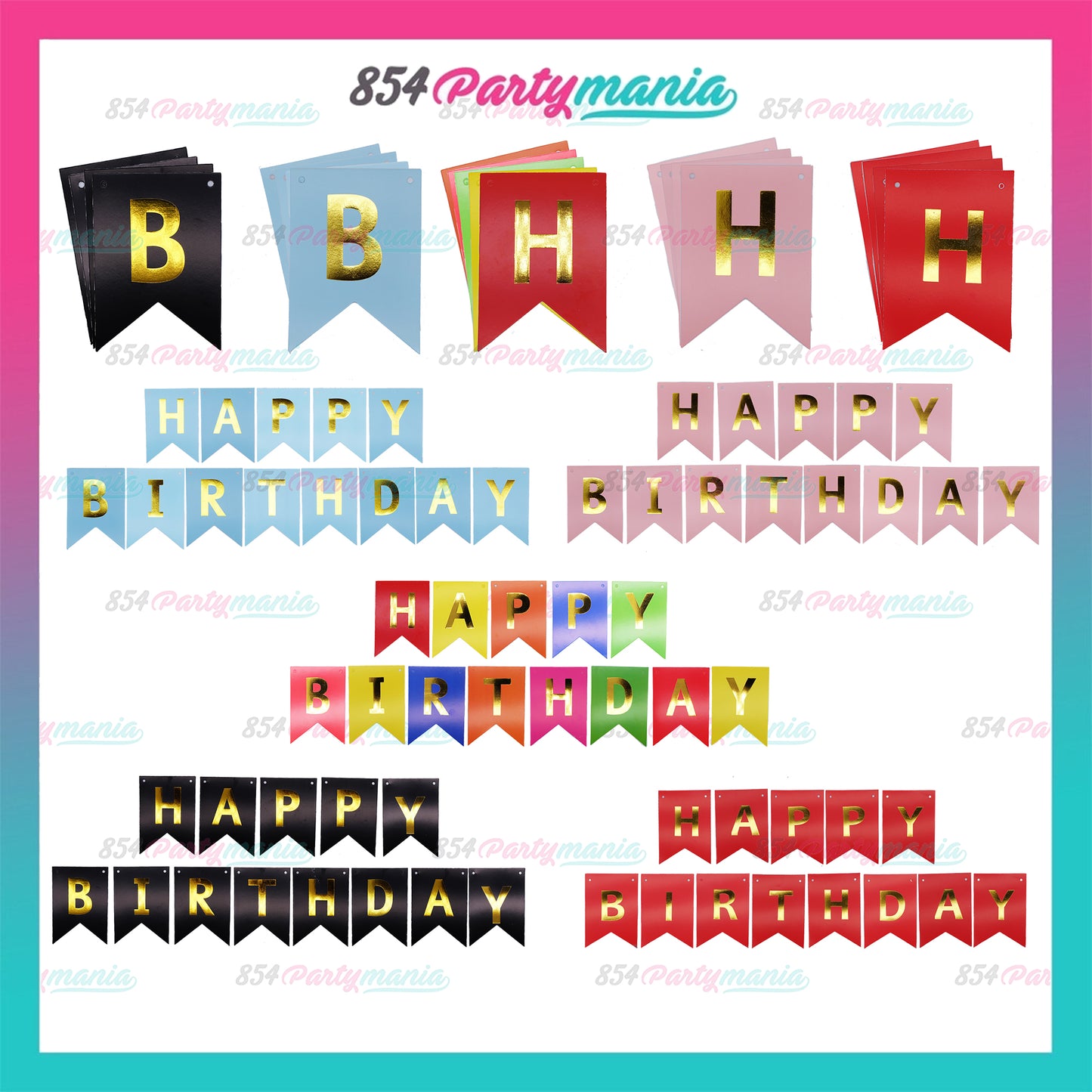 Happy Birthday Banner with Gold Print (12pcs min)