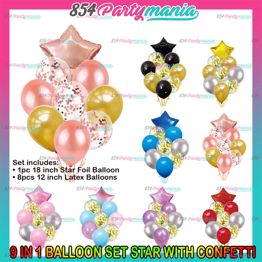 9in1 Balloon Set Star with Confetti (sold by 10's)