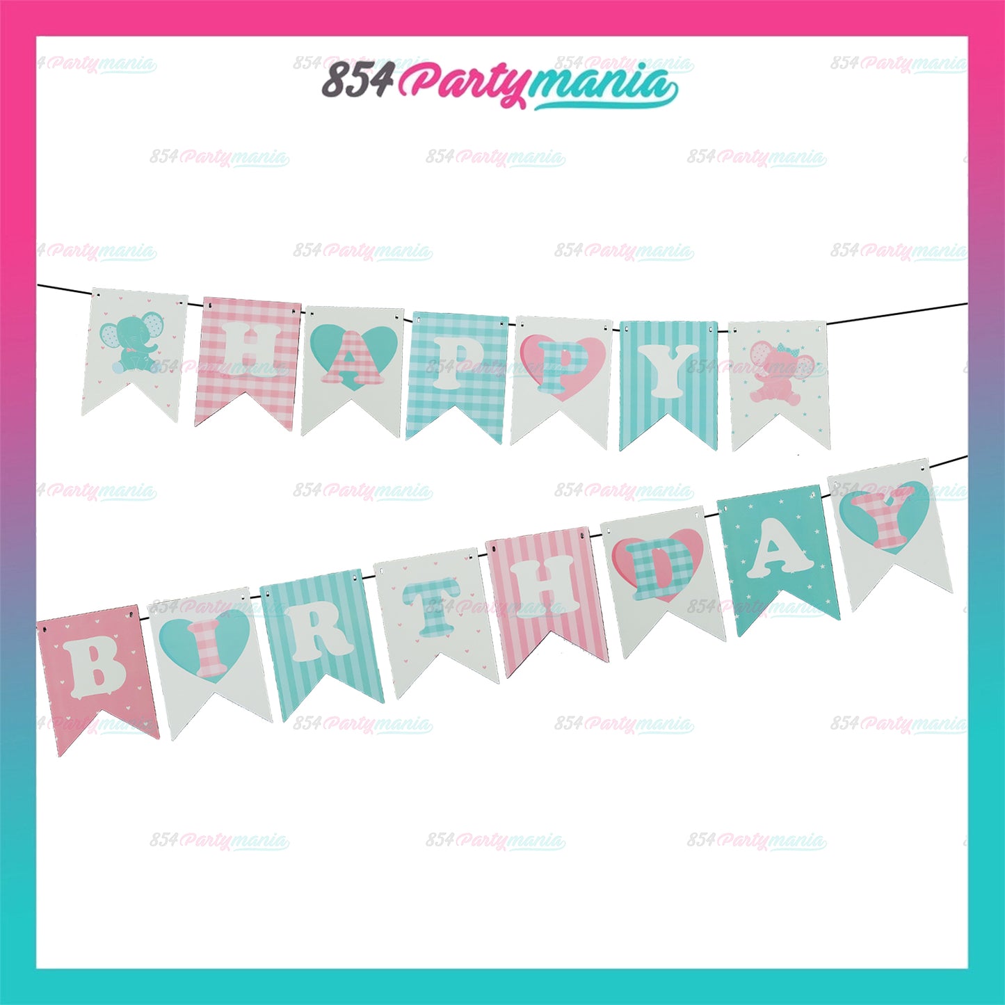 Elephant Happy Birthday Banner (sold by 10's)