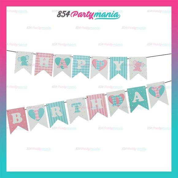 Elephant Happy Birthday Banner (sold by 10's)