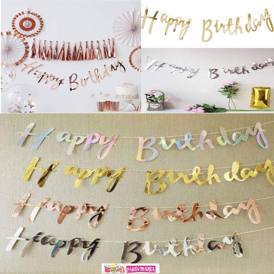 Happy Birthday Cursive Bunting Banner (sold by 12's/ color)