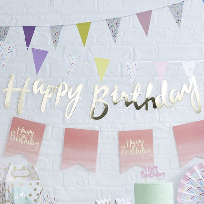 Happy Birthday Cursive Bunting Banner (sold by 12's/ color)