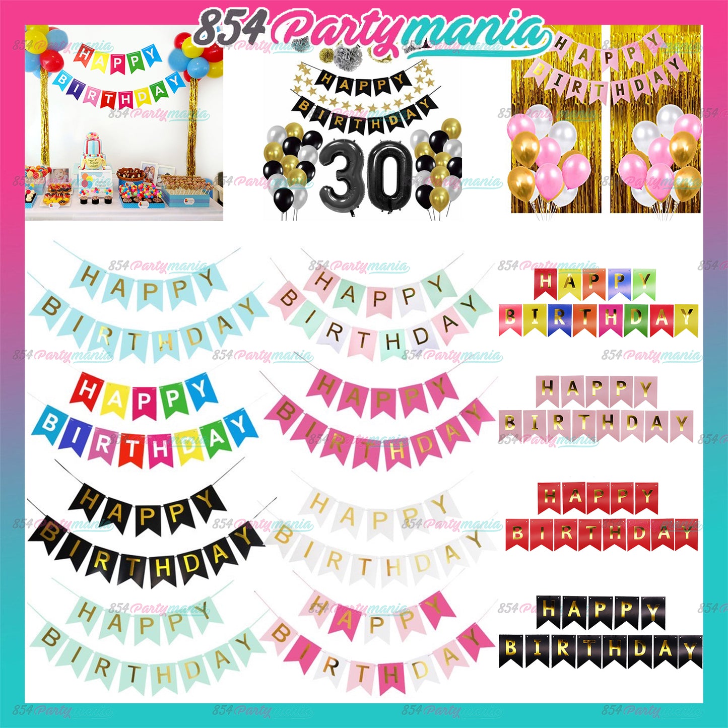 Happy Birthday Banner with Gold Print (12pcs min)