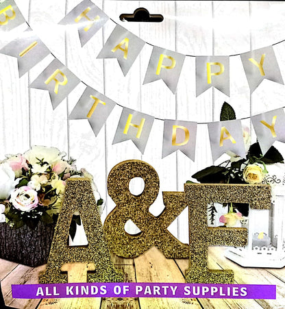 Happy Birthday Banner with Gold Print (12pcs min)